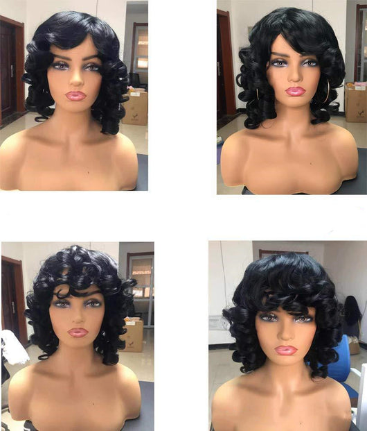 Peluca Rizada Afro Corta Voluminosa - Cabello Negro Explosivo de Belleza Europea - Image 3