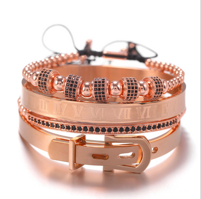 Pulsera de Acero Inoxidable con Perlas de Cobre y Diamantes - Set de 4 Piezas - Image 6