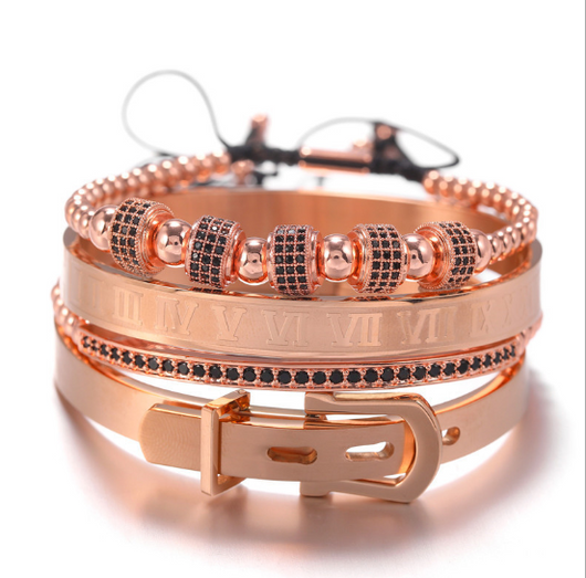 Pulsera de Acero Inoxidable con Perlas de Cobre y Diamantes - Set de 4 Piezas - Image 6