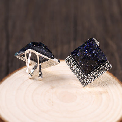 Aretes de Plata Tailandesa Azul Arenado Facetados para Mujer - Image 2