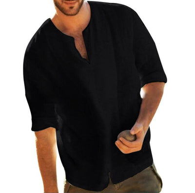 Playera de Algodón y Lino en Colores Lisos - Image 5