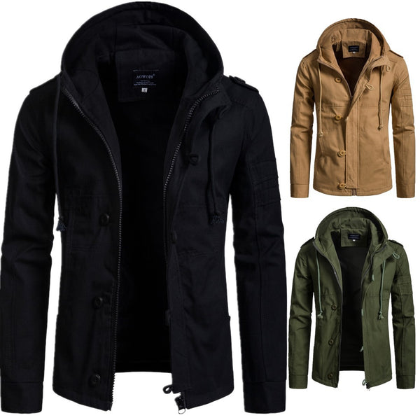 Chaqueta Militar Hombre Verde Oliva Ancha Casual con Capucha