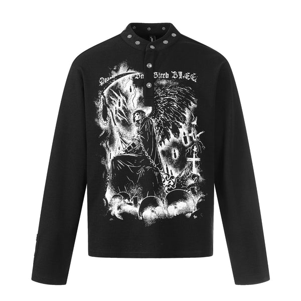 Camisa Manga Larga Hombre Estilo Retro Americano Estampado Oscuro