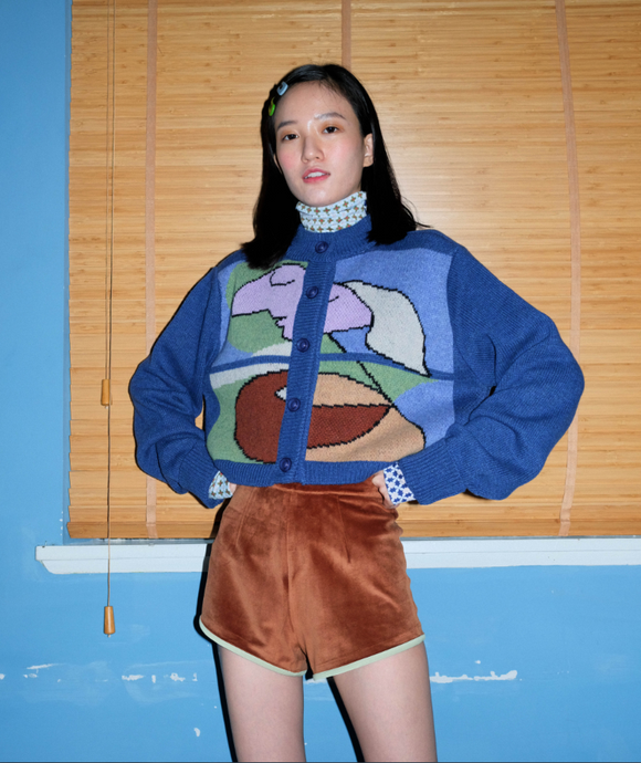 Cardigan Suelto Corto Lana Estilo Impresionista Picasso Retro