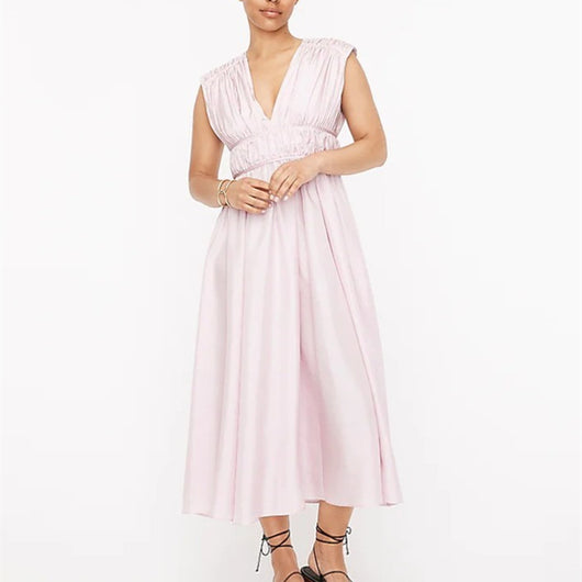 Vestido Vintage de Seda con Escote V y Cintura Plisada - Image 8
