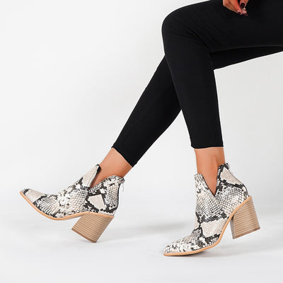 Botas Cortas Leopardo Mujer Tacón Alto Grueso Punta Fina - Image 8