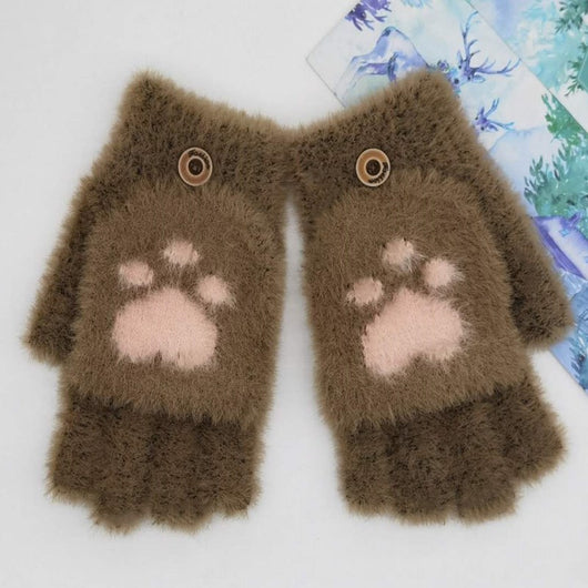Guantes Mujer Cálidos Medio Dedo Imitación Visón Garra de Gato Convertibles - Image 5