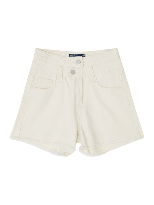 Shorts de Mezclilla Beige con Flecos Versátiles para Mujer - Image 5