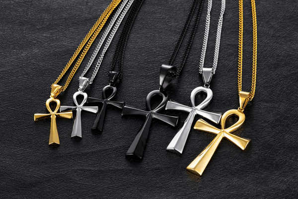 Collar Amuleto Cruz Egipcia Ankh para Hombre en Acero Inoxidable