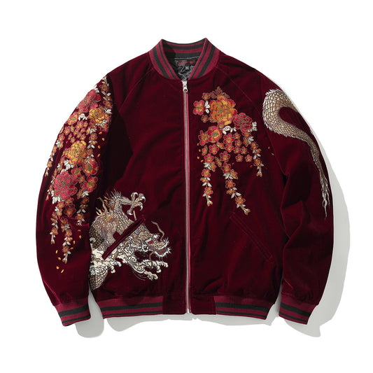 Chaqueta Beisbolera Hombre con Bordado de Dragones y Perla