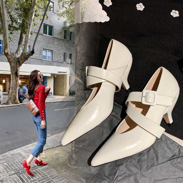 Zapatos de Tacón Alto Punta Fina con Hebilla Ajustable para Mujer