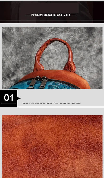 Mochila de Cuero Curtido al Vegetal con Grabado Vintage en Piel de Res - Image 11
