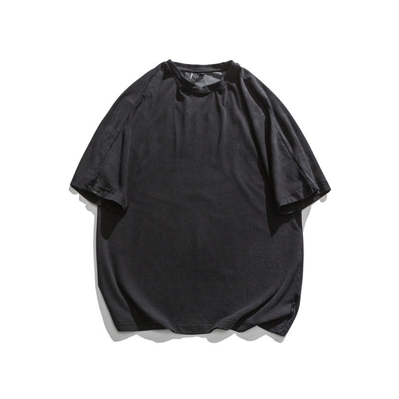 Camiseta Retro Japonesa Manga Corta Hombre Cuello Redondo Suelta