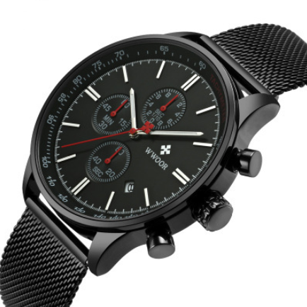 Reloj Deportivo Multifunción WWOOR con Tres Esferas y Seis Agujas - Correa de Malla - Image 4