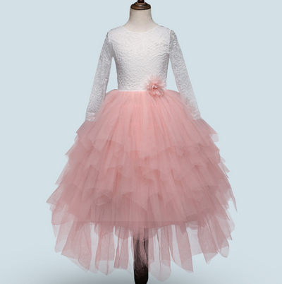Vestido Princesa Niña Encaje Manga Larga Blanco Irregular Otoño Invierno - Image 6