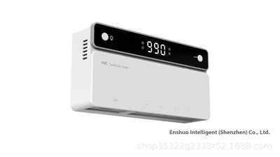 Black wall-mounted UVC toothbrush sterilizer with digital display, holding one manual and three electric toothbrushes. - Image 8
