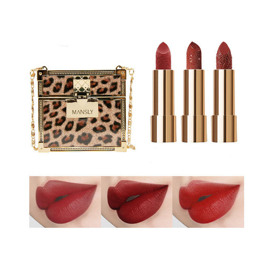 Set de Labial Mousse Estampado Leopardo con Espejo y Cadena - Image 10