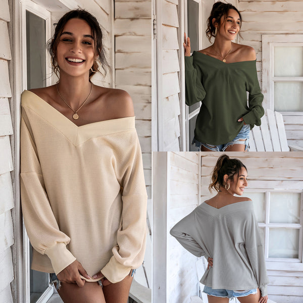 Blusa Suelta de Cuello V con Detalles Calados