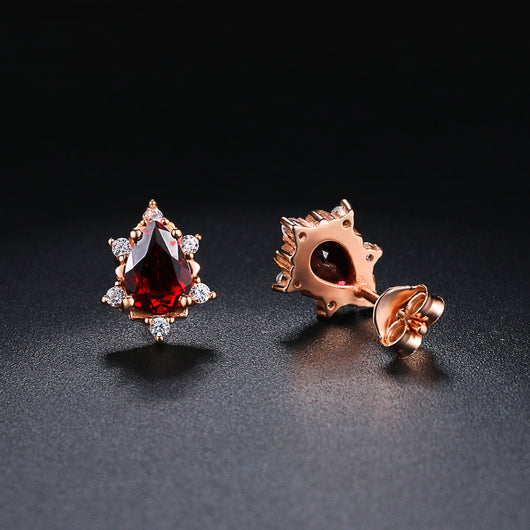 Aretes de Granate Natural Forma Pera en Oro Rosado - Image 8