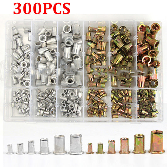 Set de 300 Tuercas Remachables de Aluminio y Zinc M3-M10 Cabeza Plana
