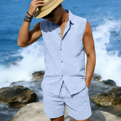 Conjunto de Camisa y Pantalones Cortos de Lino para Hombre - Image 13