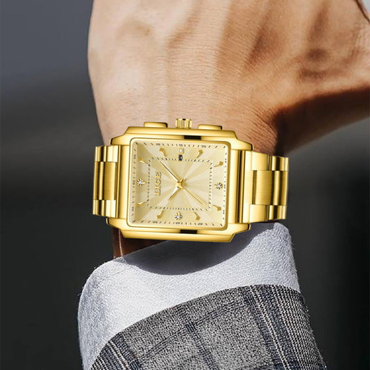 Reloj de Hombre con Esfera Cuadrada Grande y Correa de Acero Inoxidable