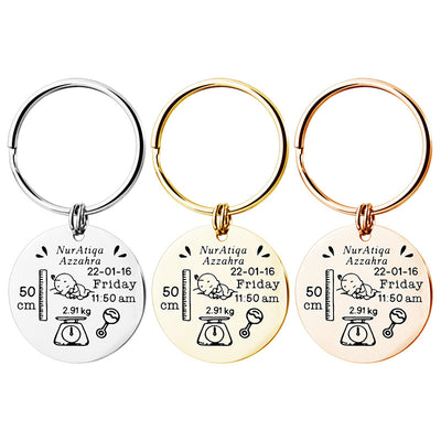 Llavero Redondo de Acero Inoxidable Personalizado para Nacimiento de Bebé