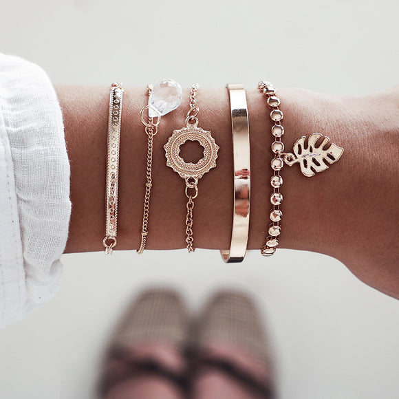 Pulsera Geométrica de Cadena Metálica Estilo Europeo