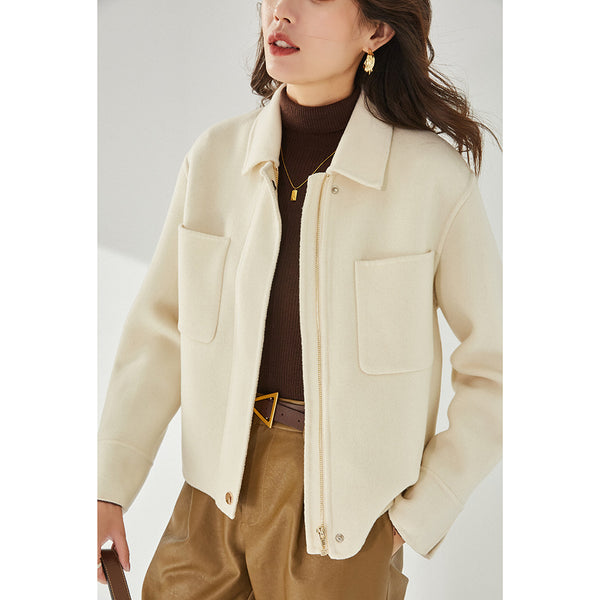 Abrigo de Lana Reversible con Solapa para Mujer