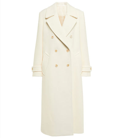 Abrigo Elegante Doble Botonadura Blanco Largo para Mujer - Image 9