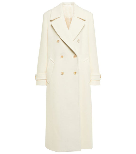 Abrigo Elegante Doble Botonadura Blanco Largo para Mujer - Image 9