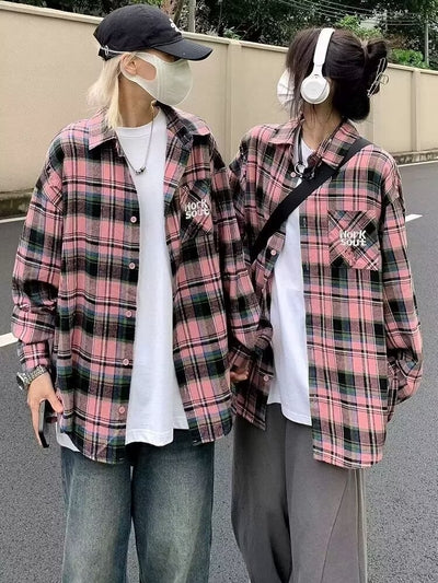 Camisa Vintage Tie-dye Cuadros Manga Larga Estilo Japonés para Hombre Otoño - Image 10