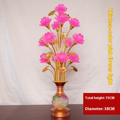 Linterna LED de Loto en Vidrio Coloreado para Altar Budista - Image 15