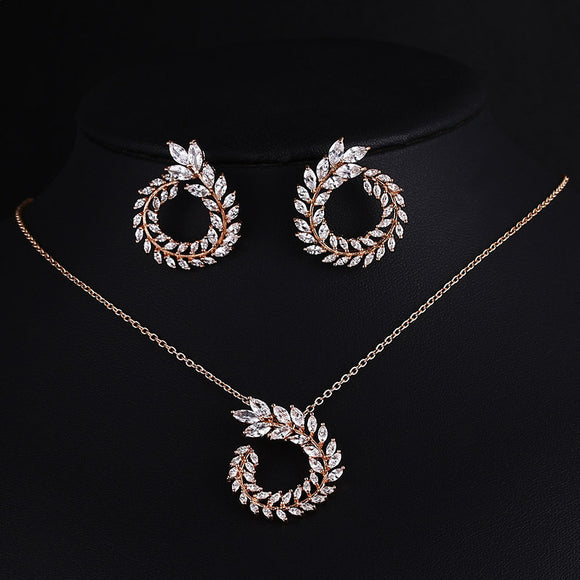 Conjunto de Joyería Nupcial Rama de Olivo - Collar y Aretes Elegancia Clásica