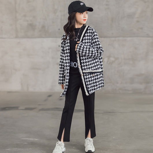 Traje Infantil Cuadros Houndstooth con Abrigo Acolchado - Image 11