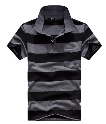 Camiseta Hombre Cuello Rayado Manga Corta con Bolsillo Real