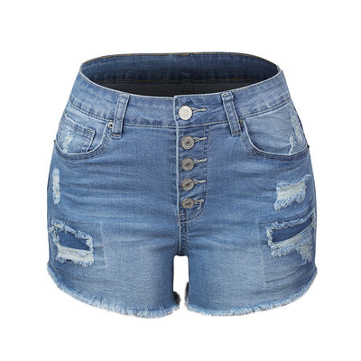 Shorts de Mezclilla Elásticos para Mujer con Detalles Rotos - Image 9