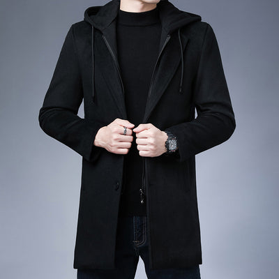 Abrigo de Lana Desmontable con Capucha para Hombre - Largo Medio - Image 4