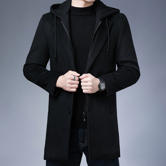 Abrigo de Lana Desmontable con Capucha para Hombre - Largo Medio - Image 4