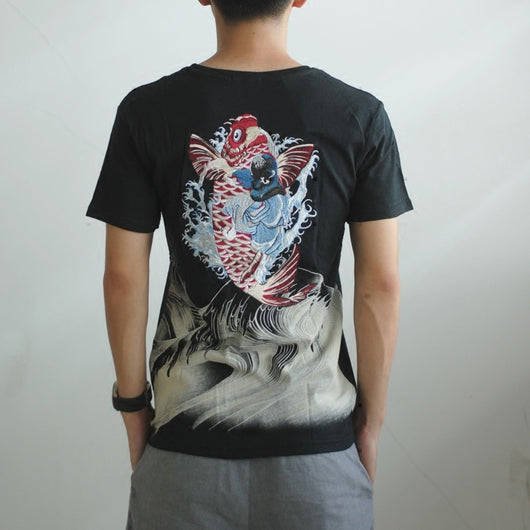 Camiseta Dragón Carpa Bordado Chino - Manga Corta - Image 2