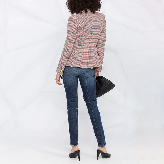 Blazer Cuadros Pied de Gallo Mujer Doble Botonadura Manga Larga - Image 3