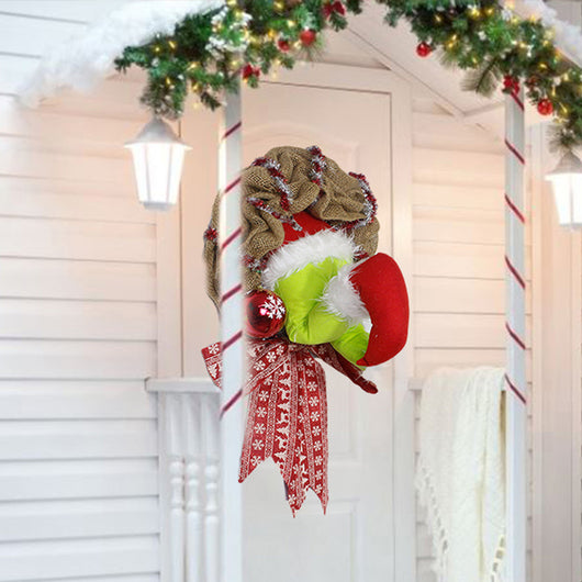 Corona Navideña con Piernas de Papá Noel - Decoración Puerta Reutilizable con Lazo