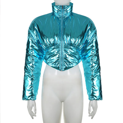 Chaqueta de Algodón Abrigada Estilo Locomotora con Cintura Moldeadora y Cierre Irregular - Image 14