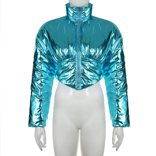 Chaqueta de Algodón Abrigada Estilo Locomotora con Cintura Moldeadora y Cierre Irregular - Image 14
