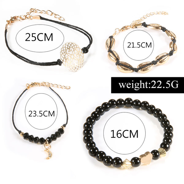 Pulsera de 4 Piezas con Cuentas Huecas de Flor en Cadena