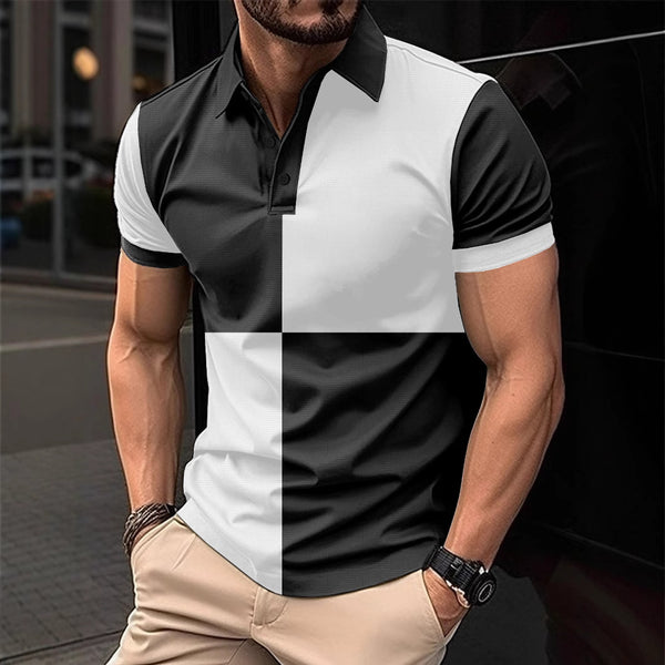 Polo Deportivo Casual Hombre con Cuello Vuelto y Costuras Bicolor