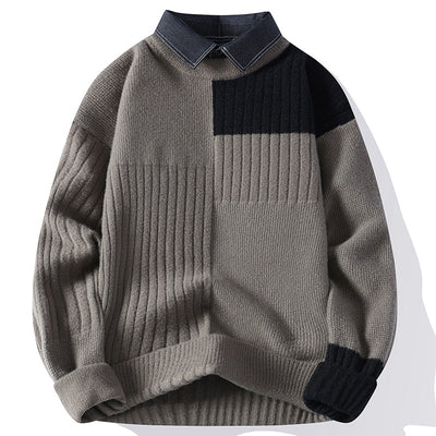 Suéter Tejido Holgado con Cuello Camisero para Hombre - Otoño e Invierno - Image 3