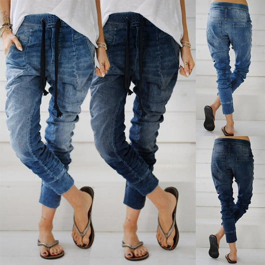 Pantalones Harem Denim con Cordones