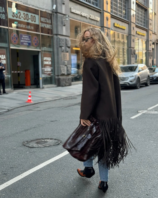 Abrigo de Lana con Flecos para Mujer - Estilo Urbano - Image 37
