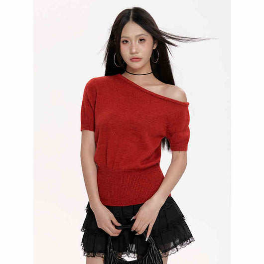 Blusa Tejida Escote Frío Manga Corta para Mujer - Image 3
